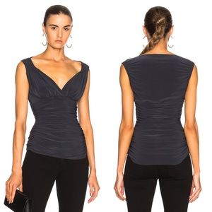 Norma Kamali FWRD Pewter Ruched Sleeveless Stretch Jersey Tara Top